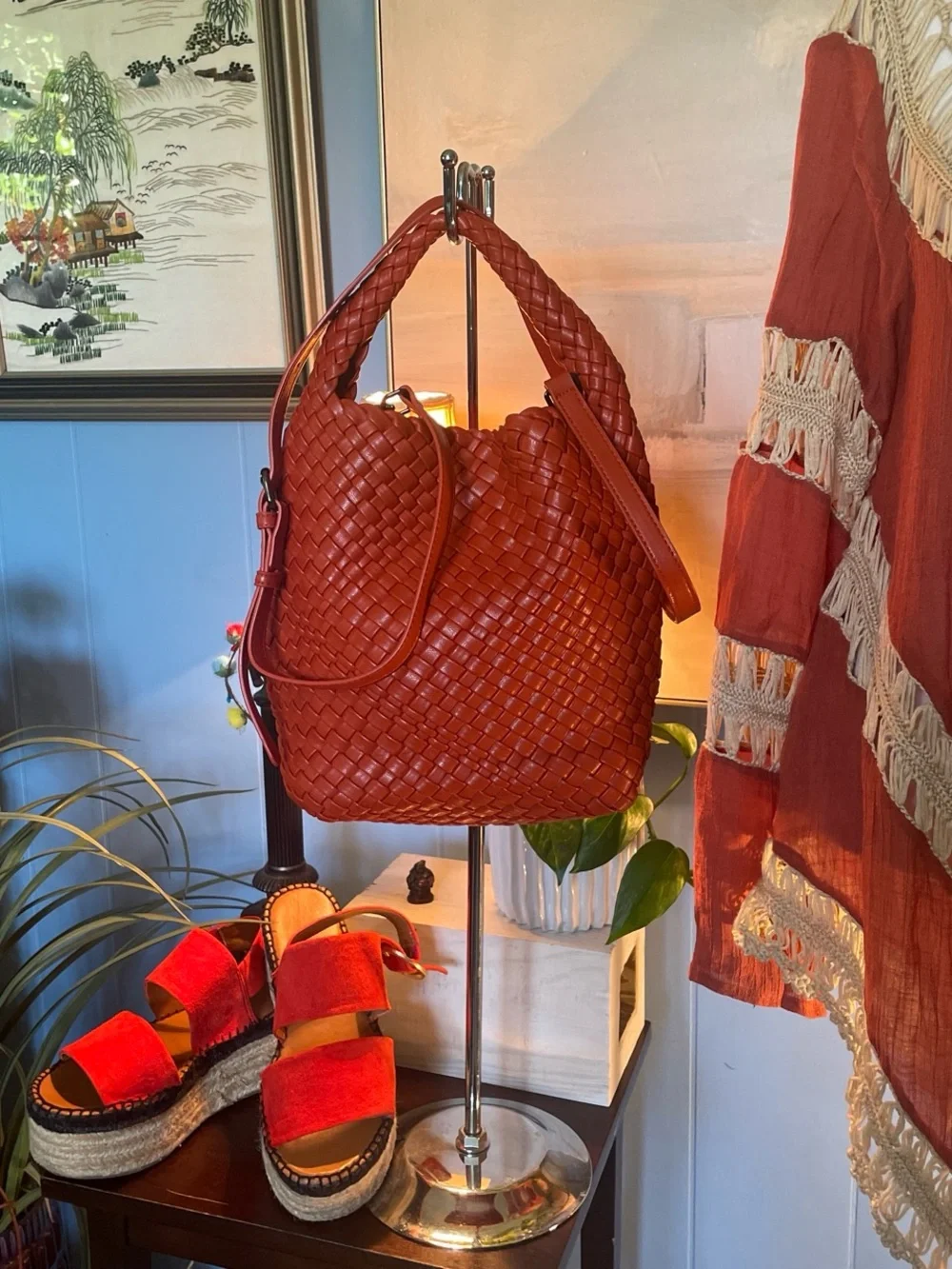 Braided Hobo Bag in Terracotta Red